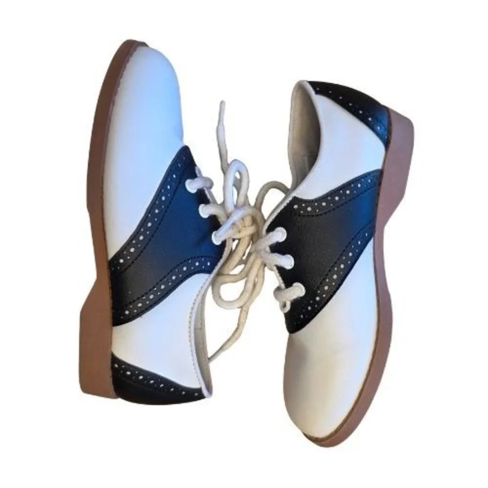 Kids Sz 12.5 Black White Saddle Shoes Oxford Lace‎ Up School Uniform Dress Shoes